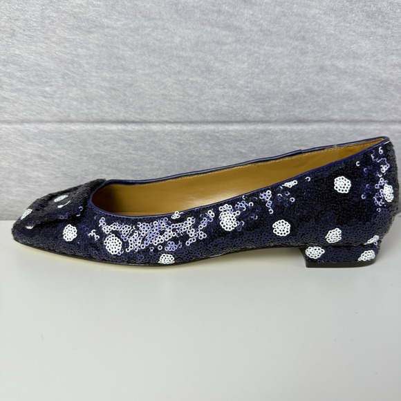 NWT Talbots Sutton Buckle Flats Women's 8M Indigo Blue Sequin Polka Dot Low Heel - Picture 3 of 9